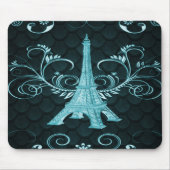 Eiffel Tower Blauwgroen Floral Swirl Muismat (Voorkant)