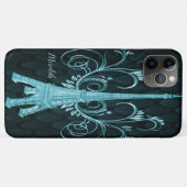 Eiffel Tower Blauwgroen Floral Swirls Case-Mate iPhone Case (Achterkant (horizontaal))