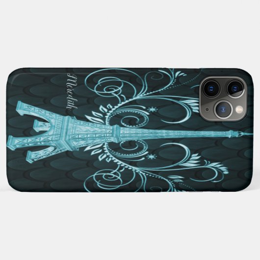 Eiffel Tower Blauwgroen Floral Swirls Case-Mate iPhone Case (Achterkant (horizontaal))