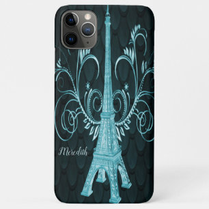 Eiffel Tower Blauwgroen Floral Swirls Case-Mate iPhone Case