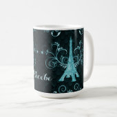 Eiffel Tower Blauwgroen Floral Swirls Koffiemok (Voorkant rechts)