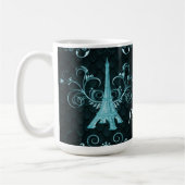 Eiffel Tower Blauwgroen Floral Swirls Koffiemok (Links)