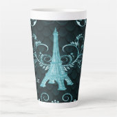 Eiffel Tower Blauwgroen Floral Swirls Latte Mok (Voorkant)