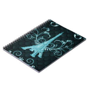 Eiffel Tower Blauwgroen Floral Swirls Notitieboek
