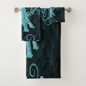 Eiffel Tower Blauwgroen Floral Swirls Towel Set Bad Handdoek (Insitu)