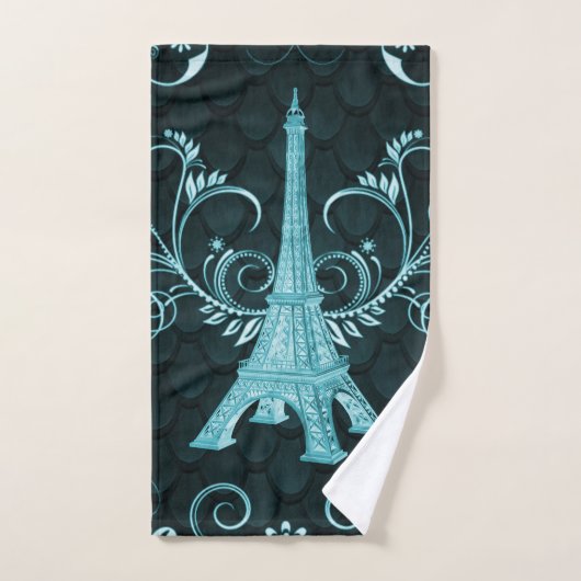 Eiffel Tower Blauwgroen Floral Swirls Towel Set Bad Handdoek (Handdoek)