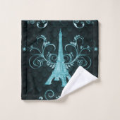 Eiffel Tower Blauwgroen Floral Swirls Towel Set Bad Handdoek (Wasdoekje)