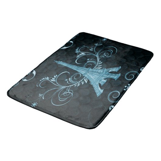 Eiffel Tower Blue Floral Swirls Bath Mat (Gekanteld)