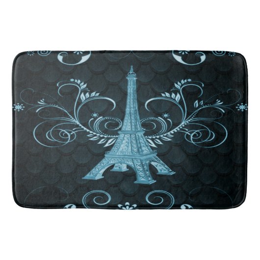 Eiffel Tower Blue Floral Swirls Bath Mat (Voorkant)
