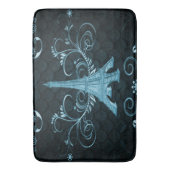 Eiffel Tower Blue Floral Swirls Bath Mat (Voorkant Verticaal)
