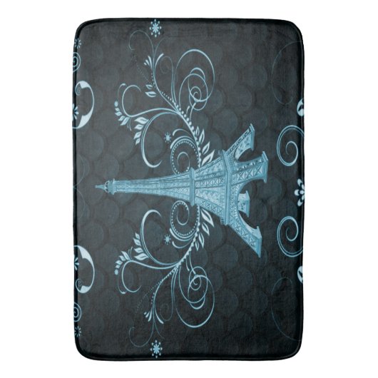 Eiffel Tower Blue Floral Swirls Bath Mat (Voorkant Verticaal)