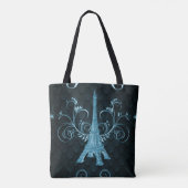 Eiffel Tower Blue Floral Swirls Canvas tas (Achterkant)