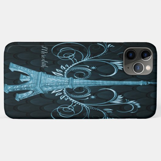 Eiffel Tower Blue Floral Swirls Case-Mate iPhone Case (Achterkant (horizontaal))