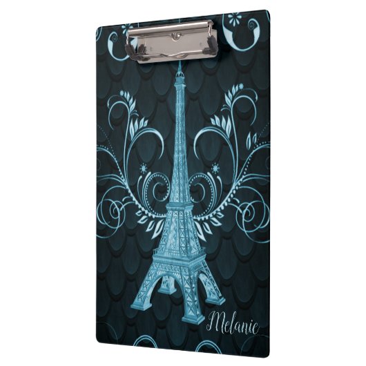 Eiffel Tower Blue Floral Swirls Cliboard Klembord (Links)
