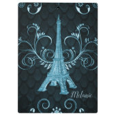 Eiffel Tower Blue Floral Swirls Cliboard Klembord (Achterkant)