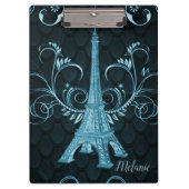 Eiffel Tower Blue Floral Swirls Cliboard Klembord (Voorkant)