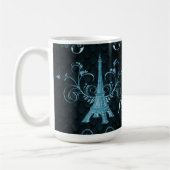 Eiffel Tower Blue Floral Swirls Koffiemok (Links)