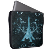 Eiffel Tower Blue Floral Swirls Laptop Sleeve (Voorkant Rechts)