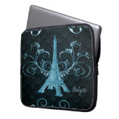 Eiffel Tower Blue Floral Swirls Laptop Sleeve (Voorkant Links)