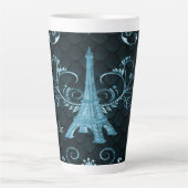 Eiffel Tower Blue Floral Swirls Latte Mok (Voorkant)