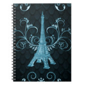 Eiffel Tower Blue Floral Swirls Notitieboek (Voorkant)