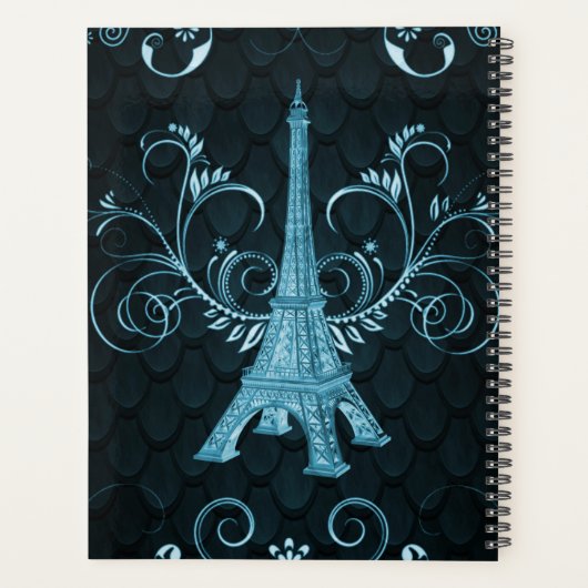 Eiffel Tower Blue Floral Swirls Planner (Achterkant)