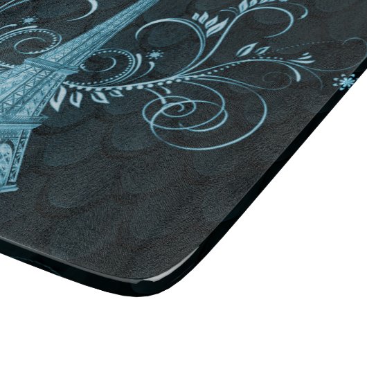 Eiffel Tower Blue Floral Swirls Snijplank (Hoek)