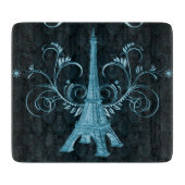 Eiffel Tower Blue Floral Swirls Snijplank (Voorkant)