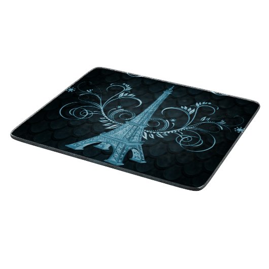 Eiffel Tower Blue Floral Swirls Snijplank (Hoek)