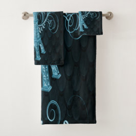 Eiffel Tower Blue Floral Swirls Towel Bad Handdoek