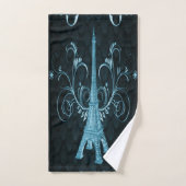 Eiffel Tower Blue Floral Swirls Towel Bad Handdoek (Handdoek)