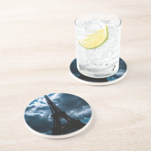 Eiffel Tower Blue Night Zandsteen Onderzetter (Zijkant)