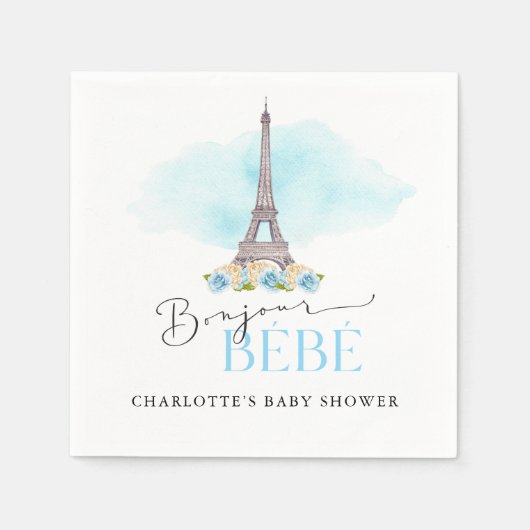 Eiffel Tower Bonjour Baby shower Paper Napkins Servet (Voorkant)