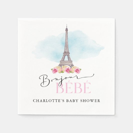 Eiffel Tower Bonjour Baby shower Paper Napkins Servet (Voorkant)