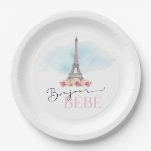 Eiffel Tower Bonjour Bébé Baby shower Papieren Bor Bordje