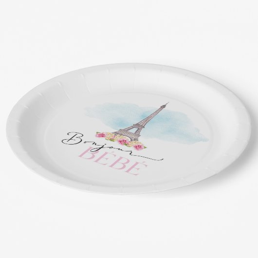Eiffel Tower Bonjour Bébé Baby shower Papieren Bor Papieren Bordje (Gekanteld)