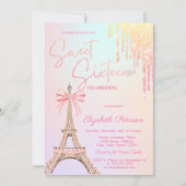 Eiffel Tower Bow Glitter Drips  Sweet 16   Kaart (Voorkant)
