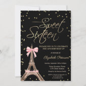 Eiffel Tower Bow Gold Diamonds Black Sweet 16 Kaart (Voorkant)