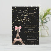 Eiffel Tower Bow Gold Diamonds Black Sweet 16  Kaart (Staand voorkant)