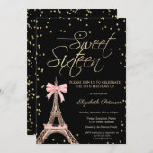 Eiffel Tower Bow Gold Diamonds Black Sweet 16  Kaart (Voorkant / Achterkant)
