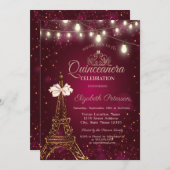  Eiffel Tower,Bow,Tiara Lights Red Quinceañera  Kaart (Voorkant / Achterkant)