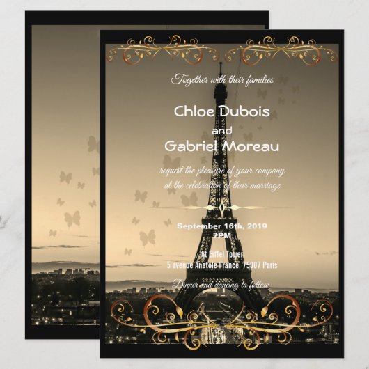 Eiffel Tower bruiloft Kaart (Voorkant / Achterkant)