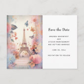 Eiffel Tower Butterflies and Flowers Aankondigingskaart (Voorkant)