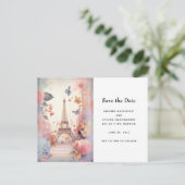 Eiffel Tower Butterflies and Flowers Aankondigingskaart (Staand voorkant)