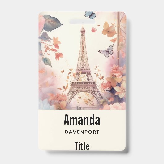 Eiffel Tower Butterflies and Flowers Badge (Front)
