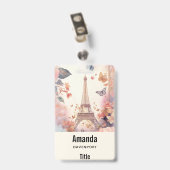Eiffel Tower Butterflies and Flowers Badge (Back with Clip)