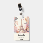 Eiffel Tower Butterflies and Flowers Badge (Front with Clip)