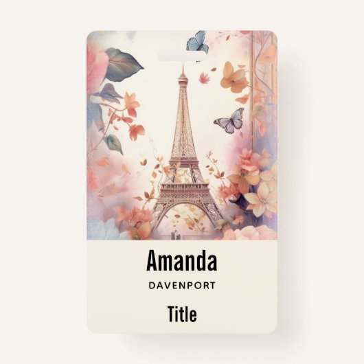 Eiffel Tower Butterflies and Flowers Badge (Voorkant)