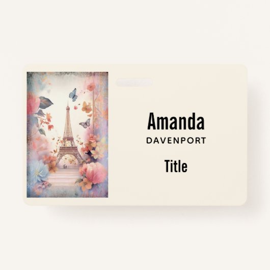 Eiffel Tower Butterflies and Flowers Badge (Voorkant)