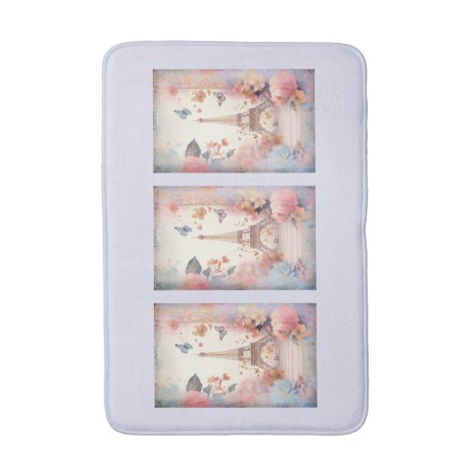 Eiffel Tower Butterflies and Flowers Badmat (Voorkant Verticaal)